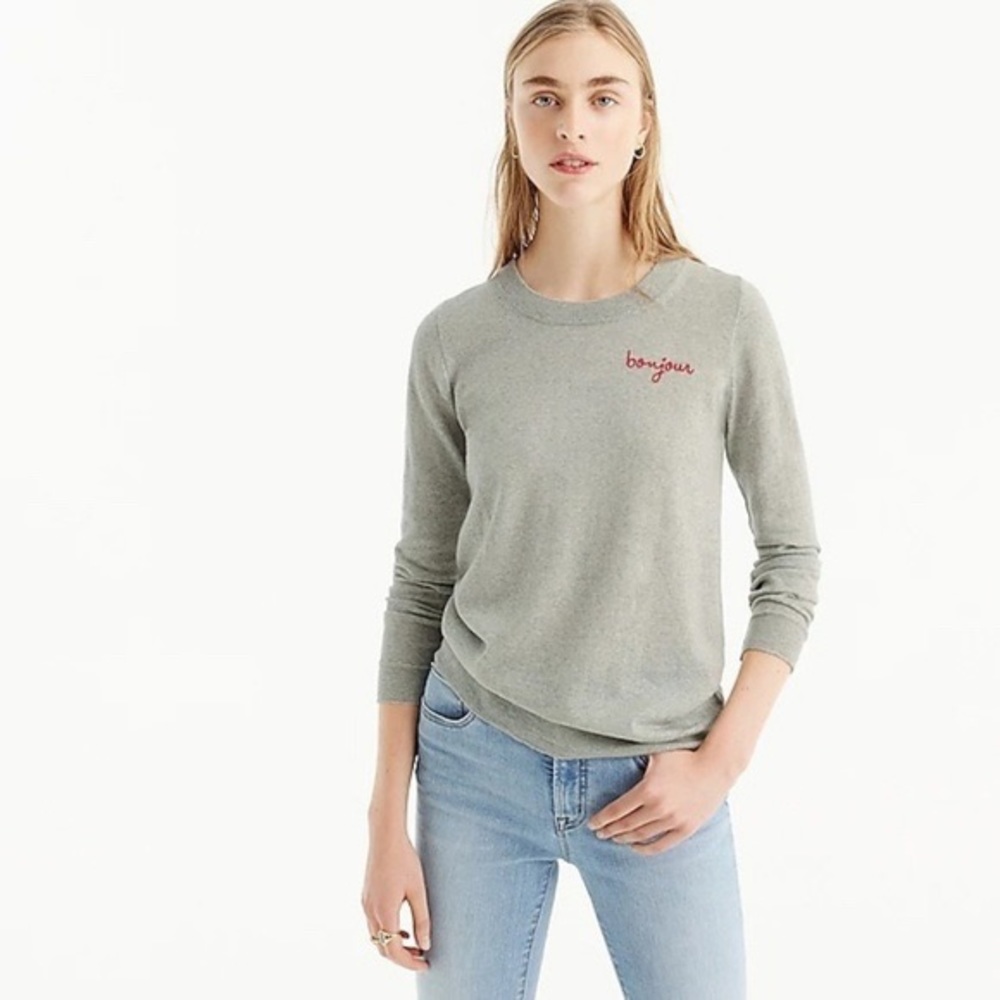 J. Crew Gray Sweater with Red Embroidery